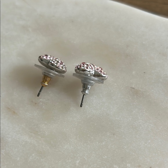 (Swarovski Crystals) Pink Heart Stud Earrings - Picture 3 of 5